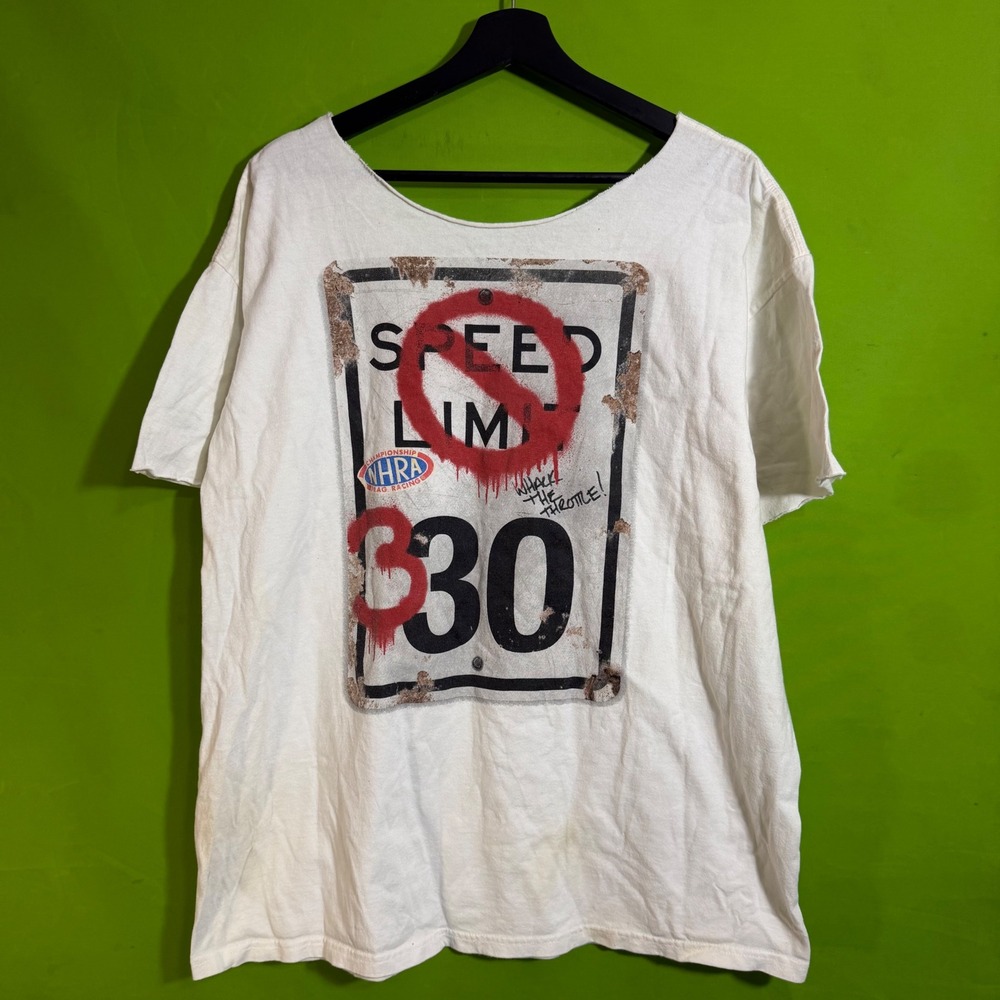 Vintage NHRA Drag Racing Speed Limit Graphic T-Shirt White Cut Neck XL